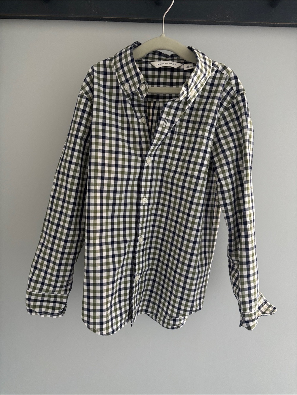 Janie and Jack boys Navy and Green Plaid Button-Down Shirt
